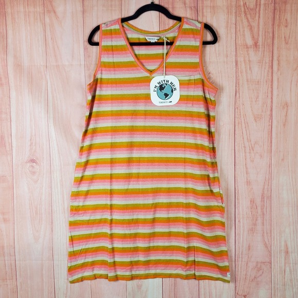 Toad&Co Dresses & Skirts - Toad & Co Grom Tank Dress Womens Large Orange Cotton Striped Logo Pockets V Neck